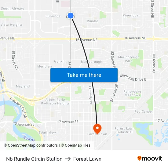 Nb Rundle Ctrain Station to Forest Lawn map