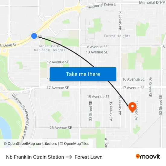 Nb Franklin Ctrain Station to Forest Lawn map