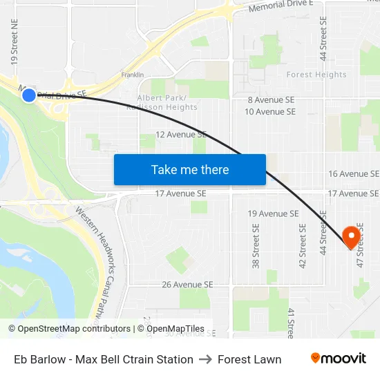 Eb Barlow - Max Bell Ctrain Station to Forest Lawn map