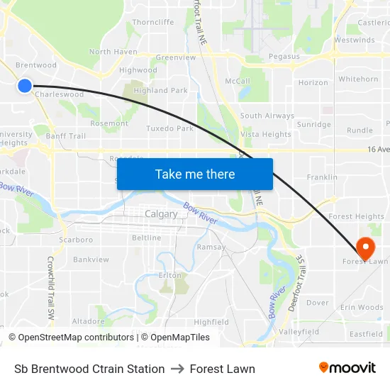 Sb Brentwood Ctrain Station to Forest Lawn map
