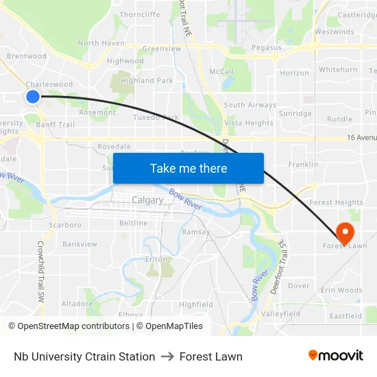Nb University Ctrain Station to Forest Lawn map