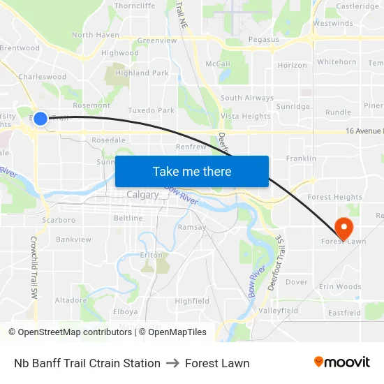 Nb Banff Trail Ctrain Station to Forest Lawn map