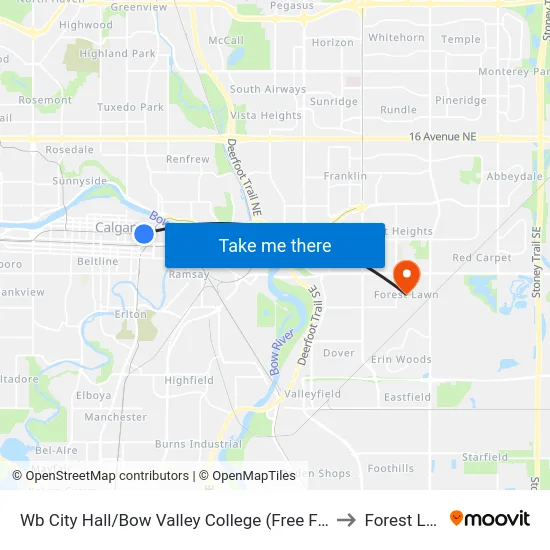 Wb City Hall/Bow Valley College (Free Fare Zone) to Forest Lawn map