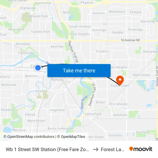 Wb 1 Street SW Station (Free Fare Zone) to Forest Lawn map