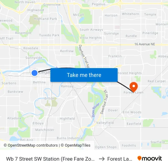 Wb 7 Street SW Station (Free Fare Zone) to Forest Lawn map