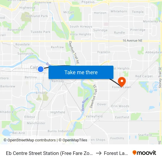 Eb Centre Street Station (Free Fare Zone) to Forest Lawn map