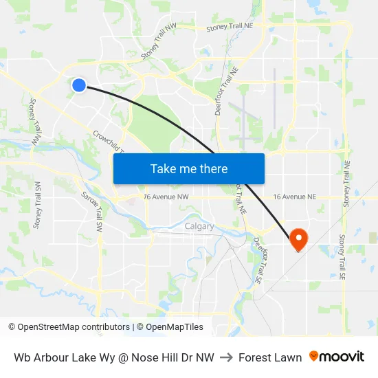 Wb Arbour Lake Wy @ Nose Hill Dr NW to Forest Lawn map
