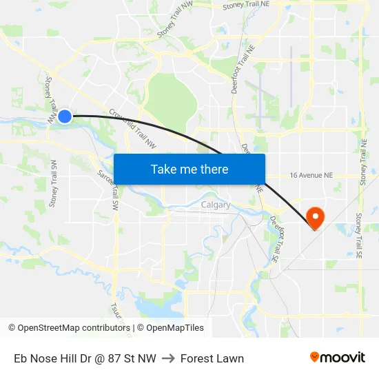 Eb Nose Hill Dr @ 87 St NW to Forest Lawn map