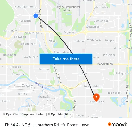 Eb 64 Av NE @ Hunterhorn Rd to Forest Lawn map