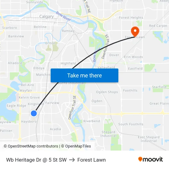 Wb Heritage Dr @ 5 St SW to Forest Lawn map
