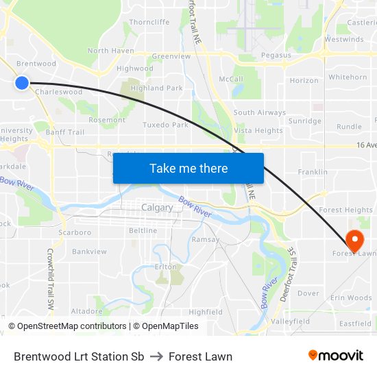 Brentwood Lrt Station Sb to Forest Lawn map