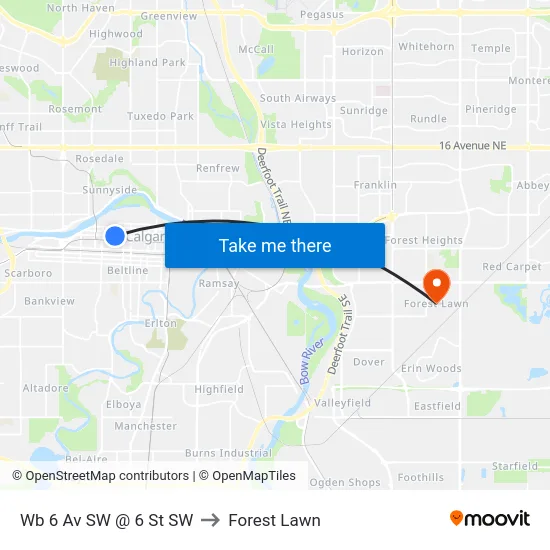 Wb 6 Av SW @ 6 St SW to Forest Lawn map