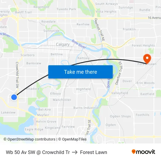 Wb 50 Av SW @ Crowchild Tr to Forest Lawn map