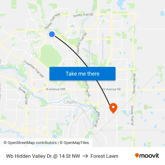 Wb Hidden Valley Dr @ 14 St NW to Forest Lawn map