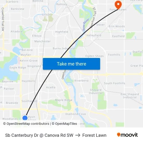 Sb Canterbury Dr @ Canova Rd SW to Forest Lawn map