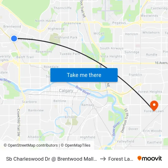 Sb Charleswood Dr @ Brentwood Mall NW to Forest Lawn map