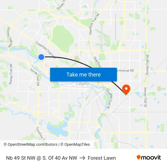 Nb 49 St NW @ S. Of 40 Av NW to Forest Lawn map