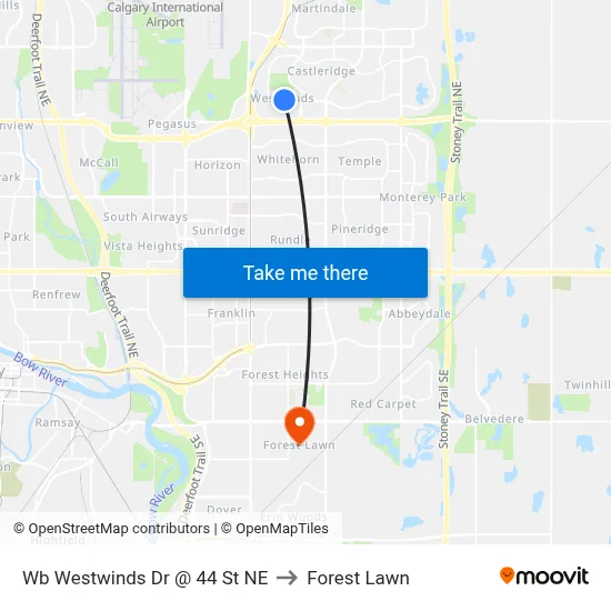 Wb Westwinds Dr @ 44 St NE to Forest Lawn map