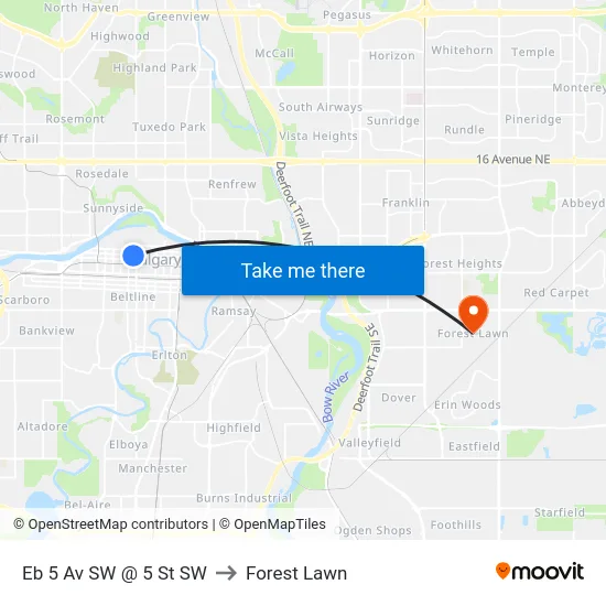 Eb 5 Av SW @ 5 St SW to Forest Lawn map