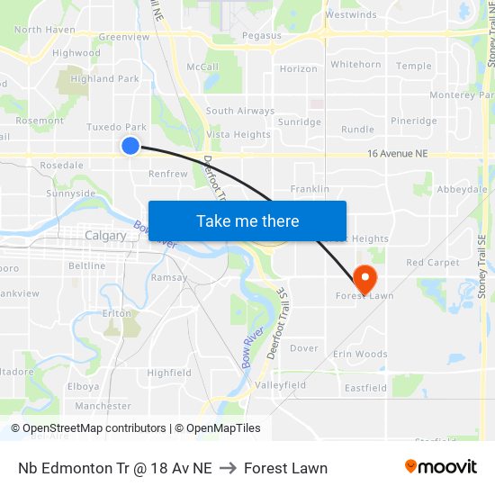 Nb Edmonton Tr @ 18 Av NE to Forest Lawn map