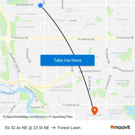Eb 32 Av NE @ 23 St NE to Forest Lawn map