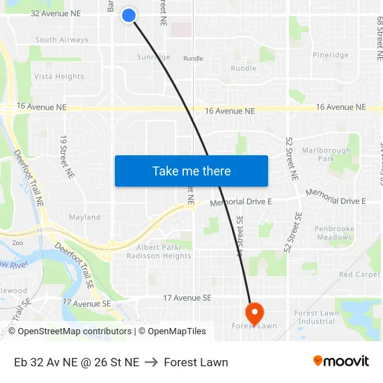 Eb 32 Av NE @ 26 St NE to Forest Lawn map