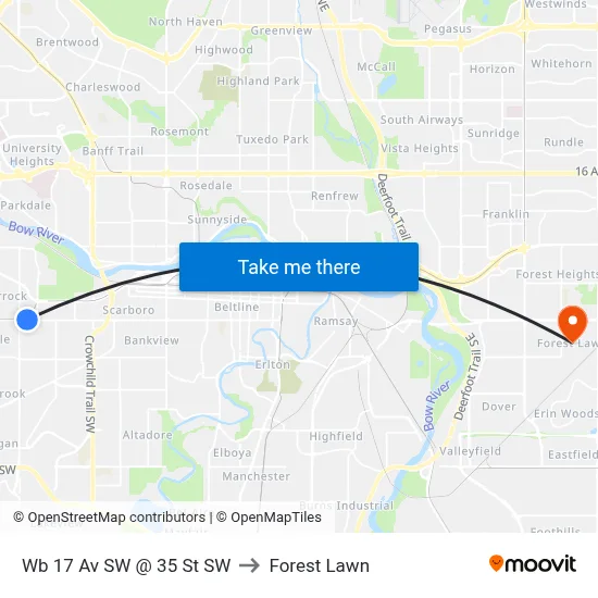 Wb 17 Av SW @ 35 St SW to Forest Lawn map