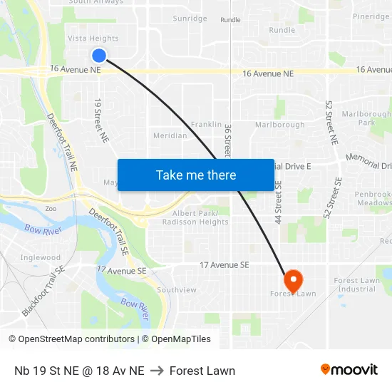 Nb 19 St NE @ 18 Av NE to Forest Lawn map