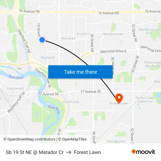Sb 19 St NE @ Matador Cr to Forest Lawn map