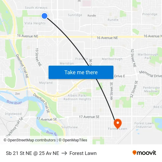Sb 21 St NE @ 25 Av NE to Forest Lawn map