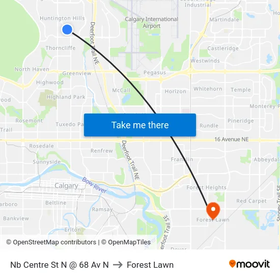 Nb Centre St N @ 68 Av N to Forest Lawn map
