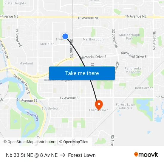 Nb 33 St NE @ 8 Av NE to Forest Lawn map