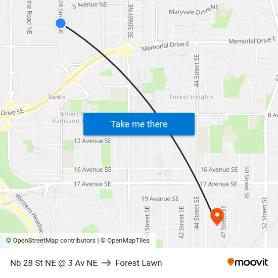 Nb 28 St NE @ 3 Av NE to Forest Lawn map