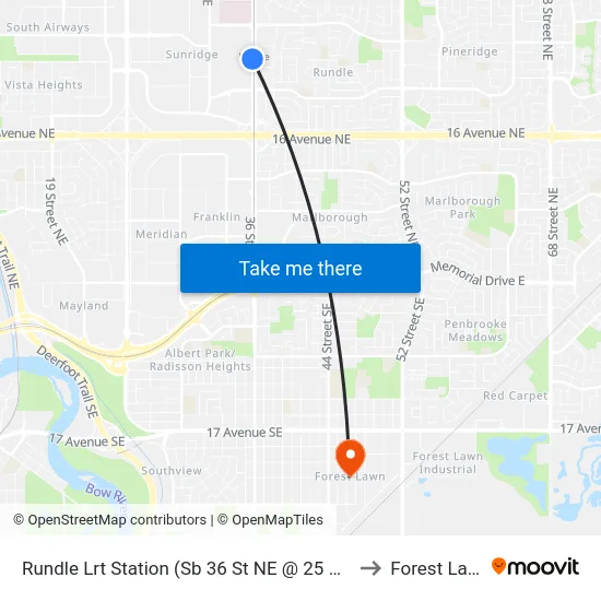Rundle Lrt Station (Sb 36 St NE @ 25 Av Ne) to Forest Lawn map