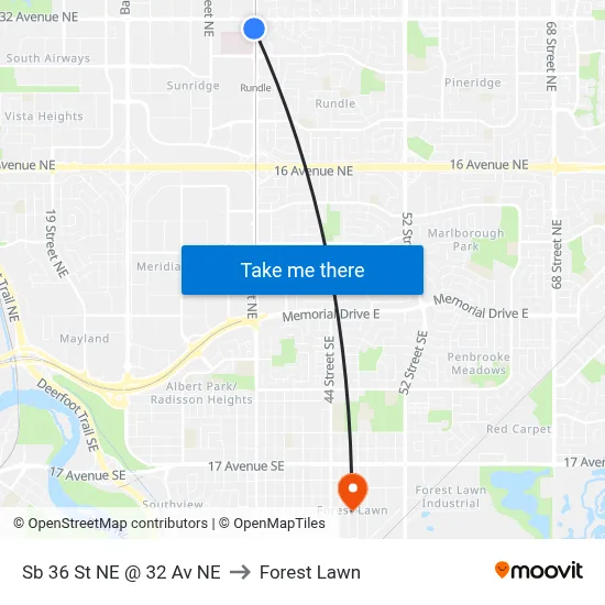 Sb 36 St NE @ 32 Av NE to Forest Lawn map