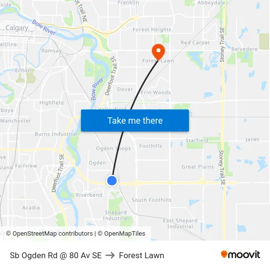Sb Ogden Rd @ 80 Av SE to Forest Lawn map