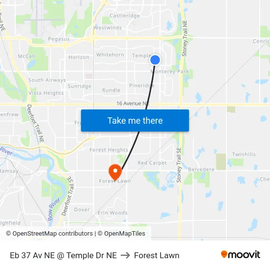 Eb 37 Av NE @ Temple Dr NE to Forest Lawn map