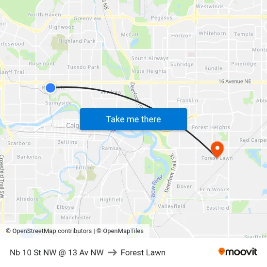Nb 10 St NW @ 13 Av NW to Forest Lawn map