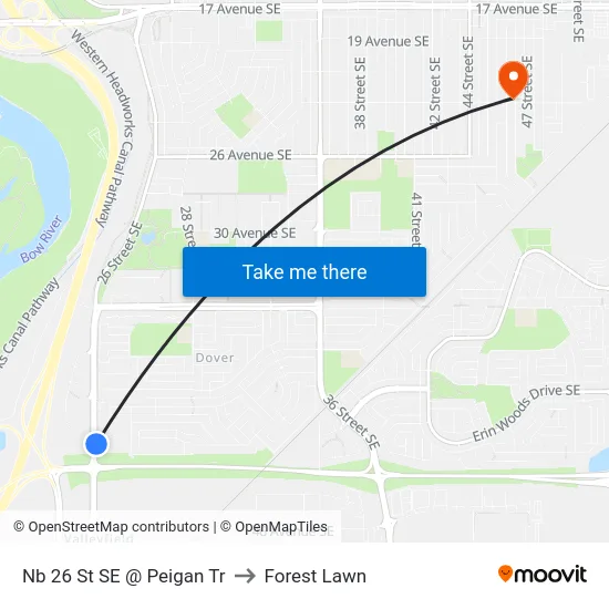 Nb 26 St SE @ Peigan Tr to Forest Lawn map
