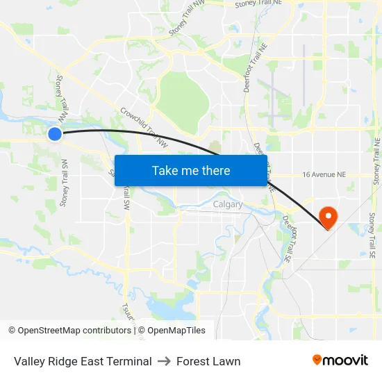 Valley Ridge East Terminal to Forest Lawn map
