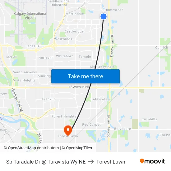Sb Taradale Dr @ Taravista Wy NE to Forest Lawn map