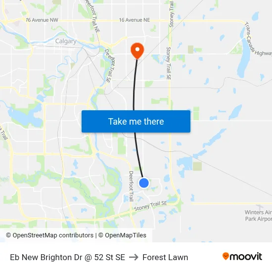 Eb New Brighton Dr @ 52 St SE to Forest Lawn map