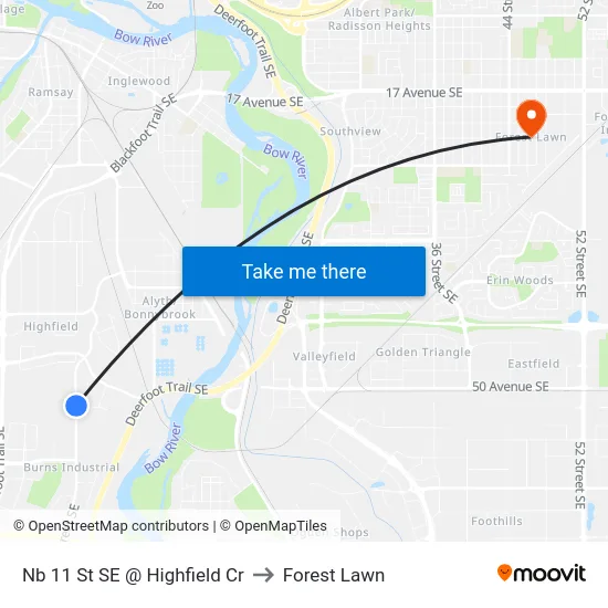 Nb 11 St SE @ Highfield Cr to Forest Lawn map