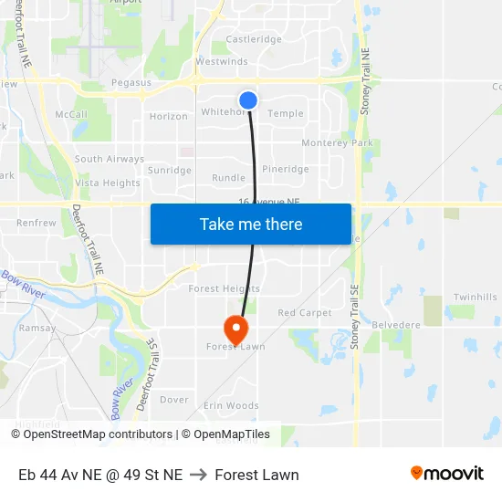 Eb 44 Av NE @ 49 St NE to Forest Lawn map