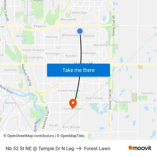 Nb 52 St NE @ Temple Dr N Leg to Forest Lawn map