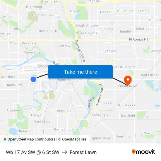 Wb 17 Av SW @ 6 St SW to Forest Lawn map