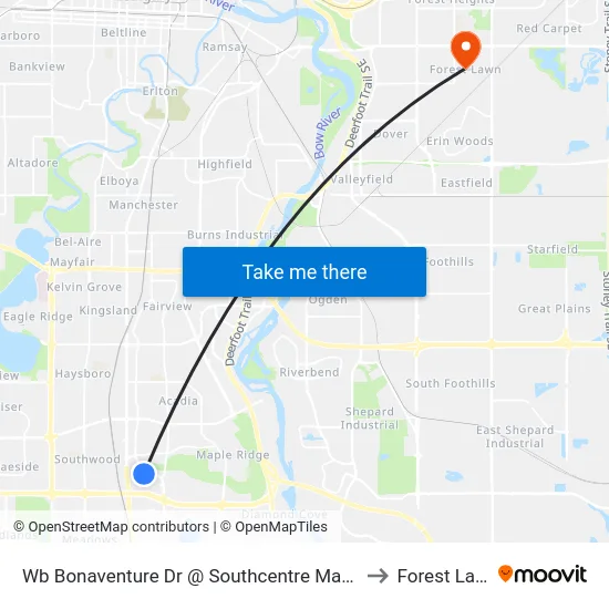 Wb Bonaventure Dr @  Southcentre Mall (Wb) to Forest Lawn map