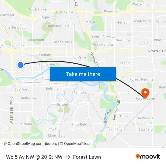 Wb 5 Av NW @ 20 St NW to Forest Lawn map