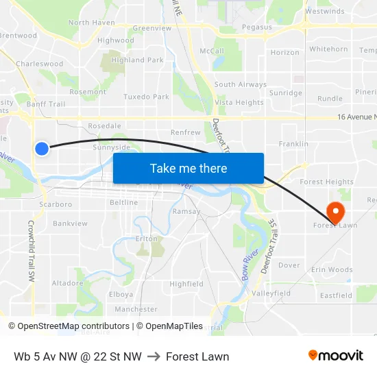 Wb 5 Av NW @ 22 St NW to Forest Lawn map