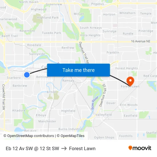 Eb 12 Av SW @ 12 St SW to Forest Lawn map